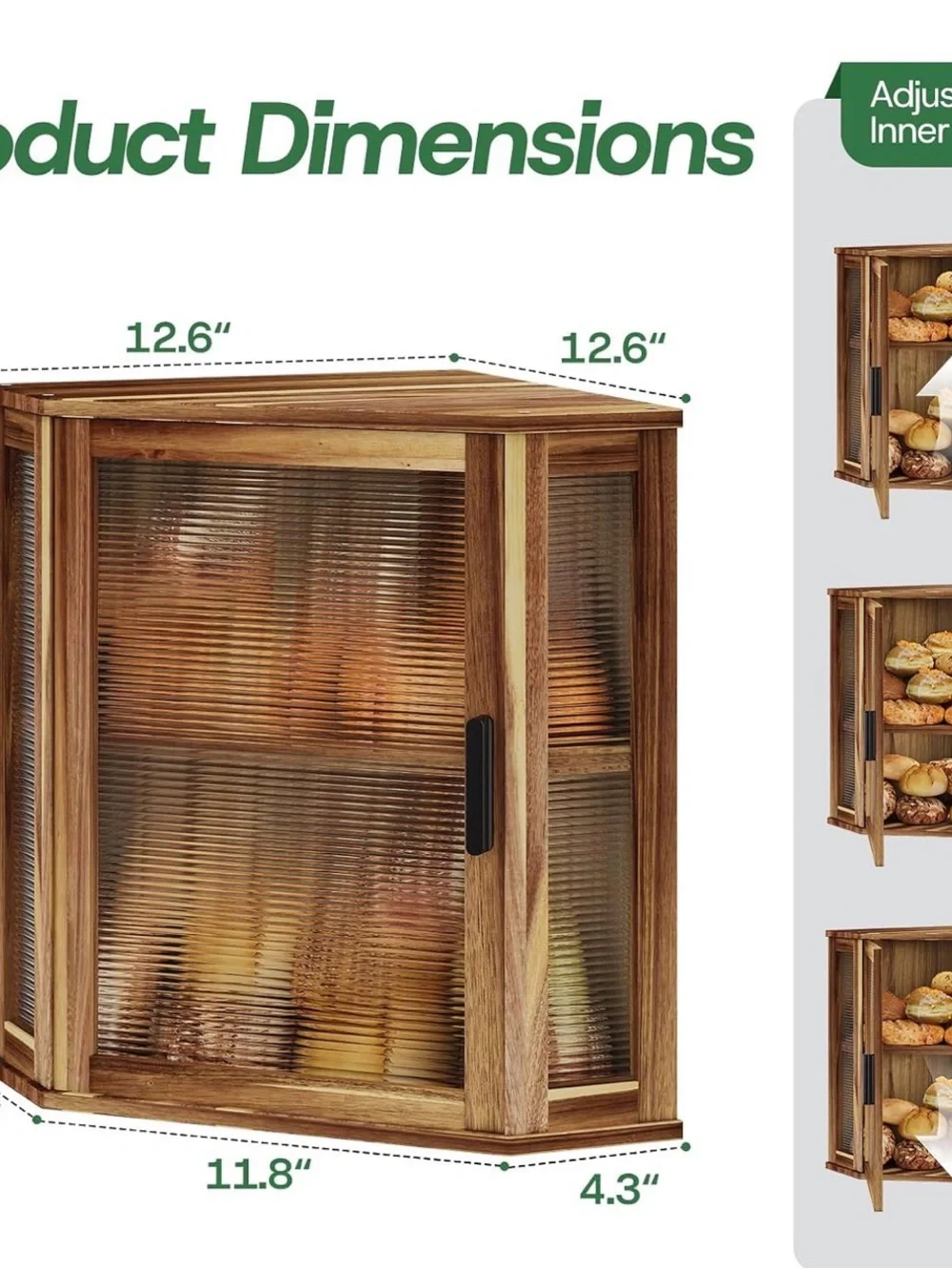 Wood Tone Corner Cabinet with Ribbed Glass Door